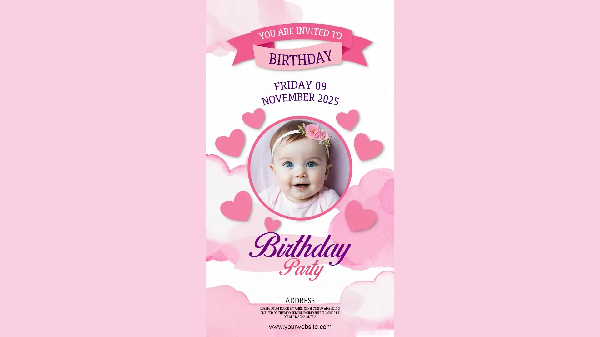 Pink Baby Girl Birthday Invitation Card for Instagram Story image